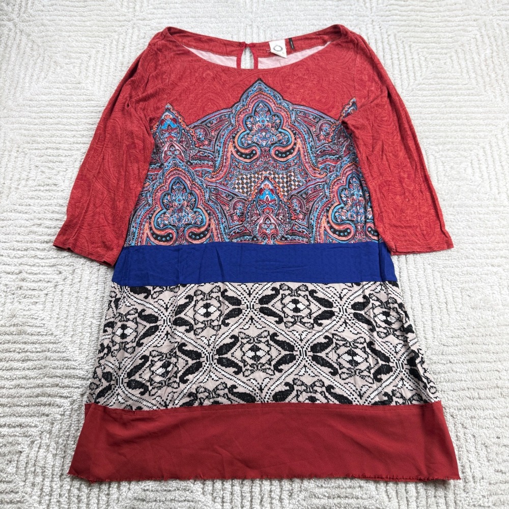 Akemi + Kin Tunic Top Women's Small Red Paisley Mixed Media Boho Anthropologie